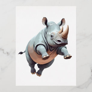 Carte Postale De Vacances En Aluminium Rhinoceros Joyeux Joueur Fun Sauter Dans L'Air