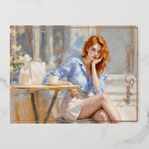 Carte Postale De Vacances En Aluminium Romantique huile art bleu yeux fille douce teintes