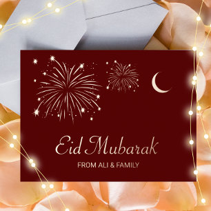 Carte Postale De Vacances En Aluminium Rose Crescent Firework Gold Foil Aïd Moubarak Cart