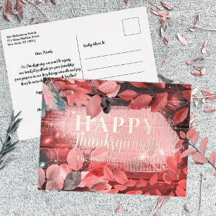 Carte Postale De Vacances En Aluminium Rose Gold Rose Automne Feuilles Famille Action de