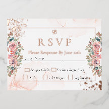 Rose moderne feuille d'or mariage rsvp