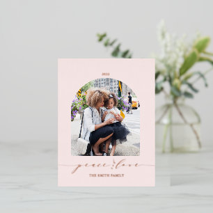 Carte Postale De Vacances En Aluminium Rose Noël Paix et Amour Photo Foil Fête