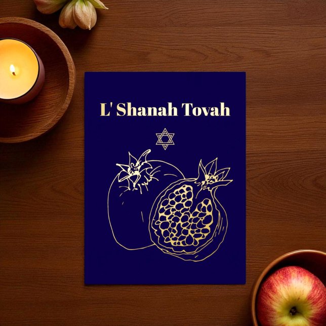 Carte Postale De Vacances En Aluminium Rosh Hashanah Gold Foil bleu juif (Créateur téléchargé)