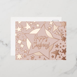 Carte Postale De Vacances En Aluminium Rouge rose rose vif Script or joyeuses Étoiles de 