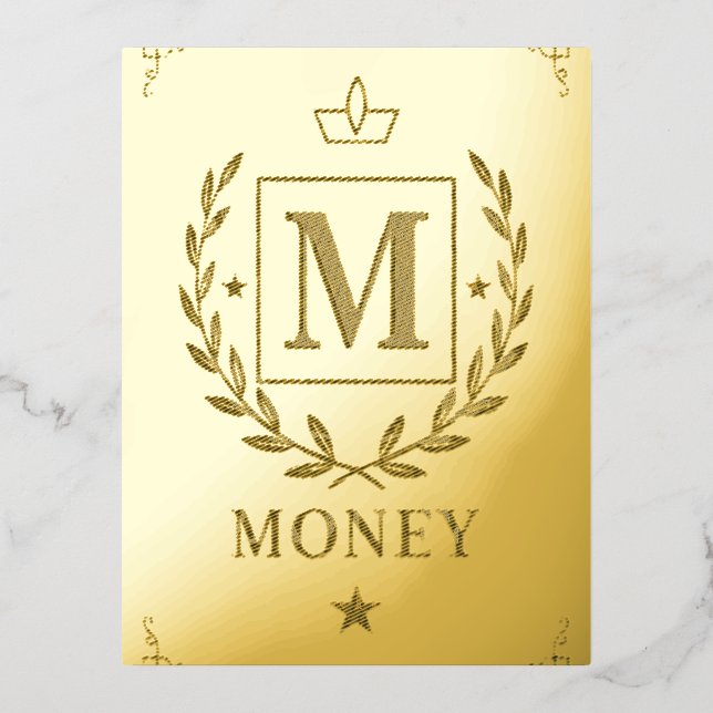Carte Postale De Vacances En Aluminium "Royal NMKY Emblem – Monogram M Crest Design" (Recto)