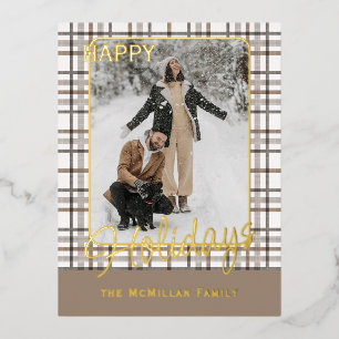 Carte Postale De Vacances En Aluminium Rustique Classy Élégant Plaid Motif Gold