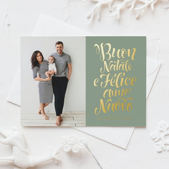 Carte Postale De Vacances En Aluminium Sage Green Buon Natale Calligraphie (Créateur téléchargé)