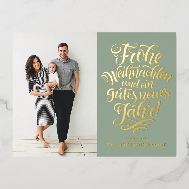 Carte Postale De Vacances En Aluminium Sage Green Frohe Weihnachten Calligraphie (Recto)