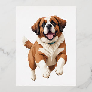 Carte Postale De Vacances En Aluminium Saint Bernard Joyeux Joueur Jouer Jouer Jumping En