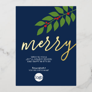 Carte Postale De Vacances En Aluminium Salutation de Noël d'affaires Merry Marine Leaf Go