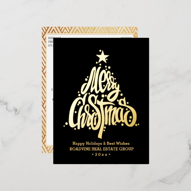 Carte Postale De Vacances En Aluminium Salutation d'entreprise Élégant Gold Script Busine (Recto/Verso)