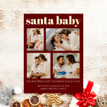 Carte Postale De Vacances En Aluminium Santa Baby Pregnancy Announcement Christmas<br><div class="desc">Cutest Baby Pregnancy Announcement that is funny,  but modern and elegant. Featuring a real gold foil and photo collage - it's the best way to let your loved ones know that you are expecting.</div>