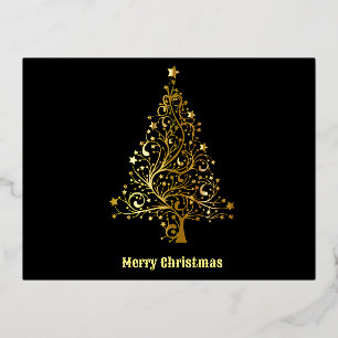 Carte Postale De Vacances En Aluminium Sapin de Noël scintillant noir/or