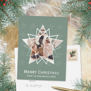 Carte Postale De Vacances En Aluminium Sapin givré géométrique étoile Noël moderne