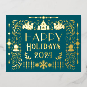 Carte Postale De Vacances En Aluminium Scandinave Joyeuses Fêtes Année Turquoise