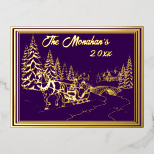 Carte Postale De Vacances En Aluminium Scène de Noël en or avec violet