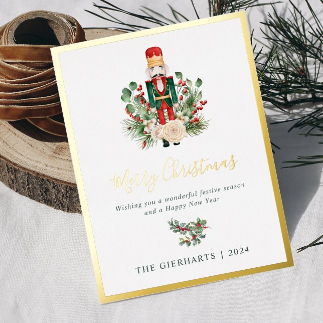 Carte Postale De Vacances En Aluminium Script de Noeud de Noël moderne (Christmas Nutcracker Script Golf Foil Greetings Card)