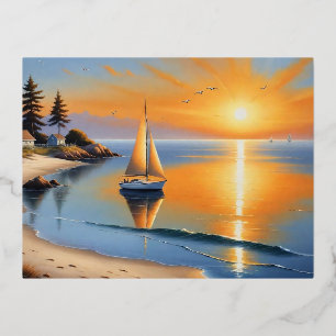 Carte Postale De Vacances En Aluminium Sérénité de Coucher de Soleil Tranquille