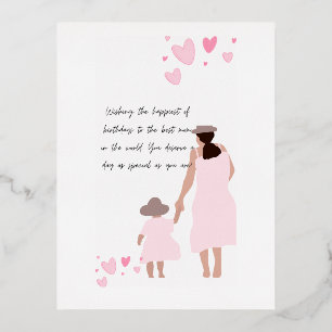 Carte Postale De Vacances En Aluminium Silhouette de cœur rose de mère et fille