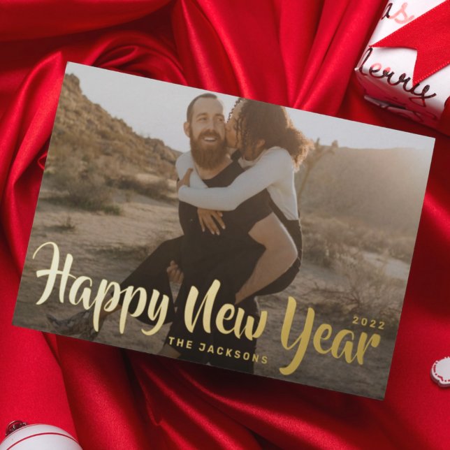 Carte Postale De Vacances En Aluminium Simple amusant Joyeux Noël Famille Gold Photo Foil (Créateur téléchargé)