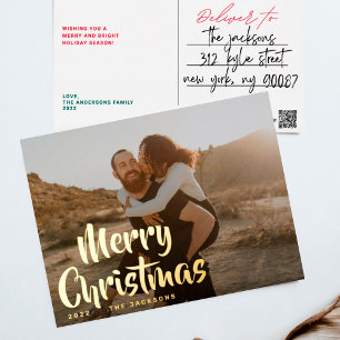 Carte Postale De Vacances En Aluminium Simple Fun Merry Christmas Family Gold Photo