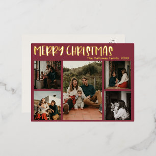 Carte Postale De Vacances En Aluminium Simple Noël Rouge Cinq Photo Or