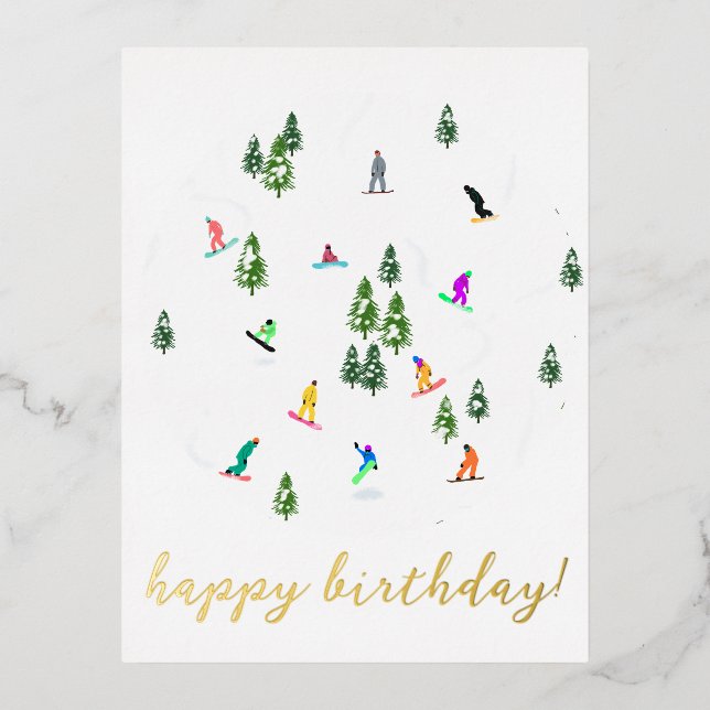 Carte Postale De Vacances En Aluminium Snowboarder Snowboard Illustration Anniversaire (Recto)