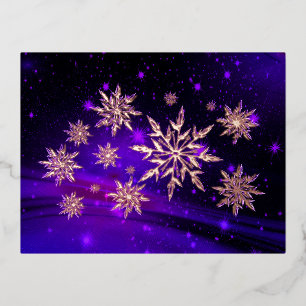 Carte Postale De Vacances En Aluminium Snowflake hiver rose et violet