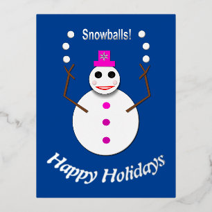 Carte Postale De Vacances En Aluminium Snowlady de Noël Jongler boules de neige drôle Per