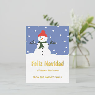 Carte Postale De Vacances En Aluminium Snowman d'hiver Feliz Navidad y Prospero Año Nuevo