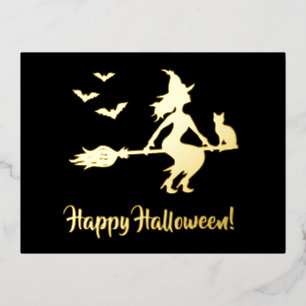Carte Postale De Vacances En Aluminium Sorcière Sur Un Balai Joyeux Halloween Silhouette
