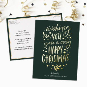 Carte Postale De Vacances En Aluminium Souhaitez-vous Joyeux Noël Green Script Business