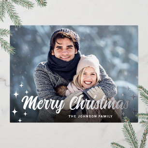 Carte Postale De Vacances En Aluminium Sparkel Christmas PHOTO Greeting Silver