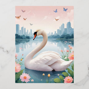 Carte Postale De Vacances En Aluminium Swan Vintage Animal Nature Environnement Décor Vil