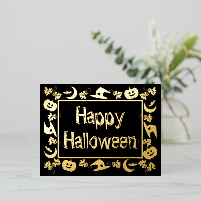 Carte Postale De Vacances En Aluminium Symbole d'Halloween encadré Happy Halloween (Debout devant)