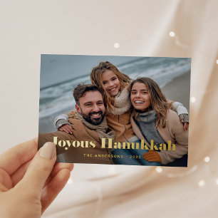 Carte Postale De Vacances En Aluminium Texte et photo Gold Modern Hanoukka joyeux