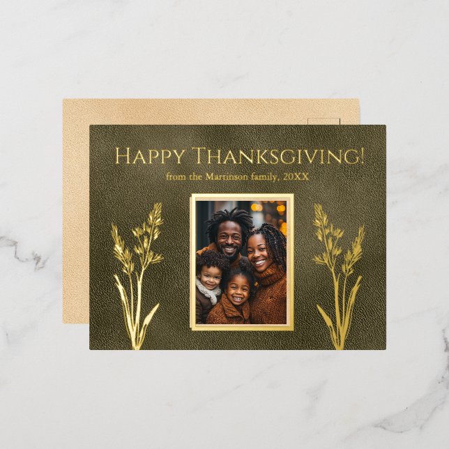 Carte Postale De Vacances En Aluminium Thanksgiving Vertical Family Photo Green (Recto/Verso)