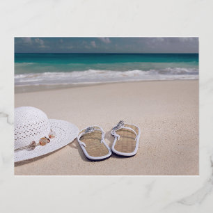 Carte Postale De Vacances En Aluminium Tongs de plage, Océan