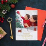 Carte Postale De Vacances En Aluminium Traditional photo elegant rustic winter snow chic<br><div class="desc">Traditional photo elegant rustic winter snow scene Christmas holiday card. Beautiful,  classy elegant real gold,  silver and rose gold typography design.</div>