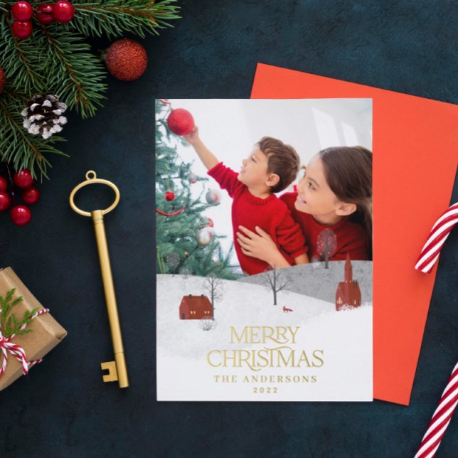 Carte Postale De Vacances En Aluminium Traditional photo elegant rustic winter snow chic  (Créateur téléchargé)