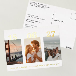 Carte Postale De Vacances En Aluminium Trois Photo Enregistrer La Date Mariage