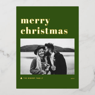 Carte Postale De Vacances En Aluminium Typographie gras rétro vert Joyeux Noël Photo