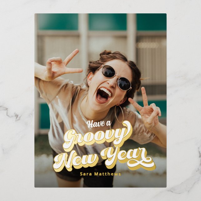 Carte Postale De Vacances En Aluminium Typographie rétro super Bonne année (Recto)