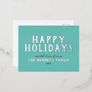 Carte Postale De Vacances En Aluminium Typographie simple d'argent moderne Famille heureu