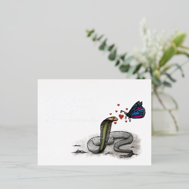 Carte Postale De Vacances En Aluminium Valentine's Day Card – Snake and Butterfly love (Debout devant)