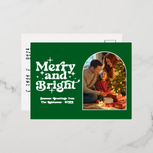 Carte Postale De Vacances En Aluminium Vert forêt et argent Joyeux Noël Rétro