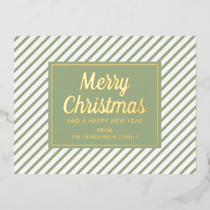 Carte Postale De Vacances En Aluminium Vert sage élégant écriture Merry Christmas Or