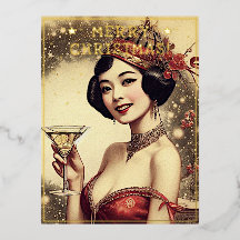 Vintage Lady Christmas Thème Salutations Retro Pic