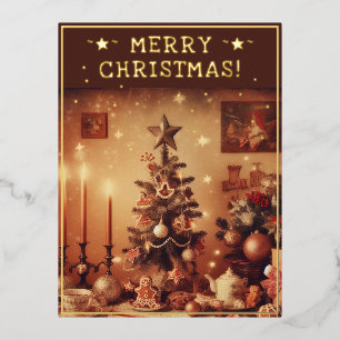 Carte Postale De Vacances En Aluminium Vintage Noël Thème Salutations Rustic Tree Pic