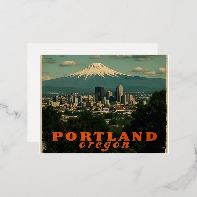 Carte Postale De Vacances En Aluminium Vintage voyage Skyline Retro Portland Oregon (Recto/Verso)